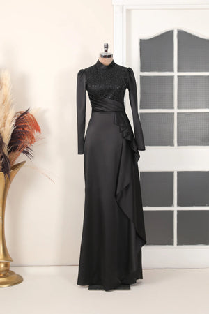 Adriana Abiye - FioraofDress - tesettur - abiye - 38 - Siyahh - hijab - evening - dress