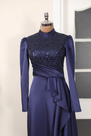 Adriana Abiye - FioraofDress - tesettur - abiye - 38 - lacivert - hijab - evening - dress