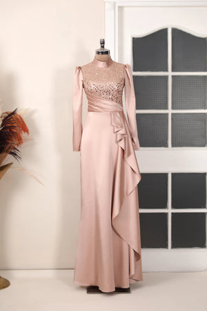 Adriana Abiye - FioraofDress - tesettur - abiye - 38 - Pudra - hijab - evening - dress
