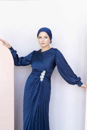 Beli Taşlı Pilise Tesettür Abiye - FioraofDress - tesettur - abiye - 44 - lacivert - hijab - evening - dress