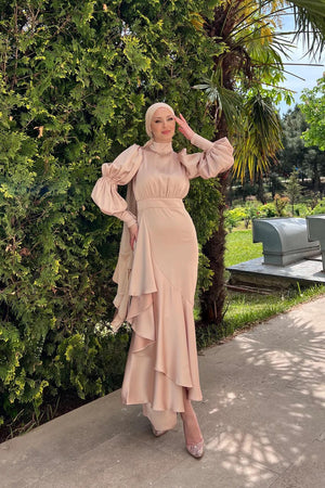 Birsu Tesettür Abiye - FioraofDress - tesettur - abiye - 44 - Pudra - hijab - evening - dress
