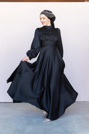 Çarpraz Saten Tesettür Abiye - FioraofDress - tesettur - abiye - 38 - SİYAH - hijab - evening - dress