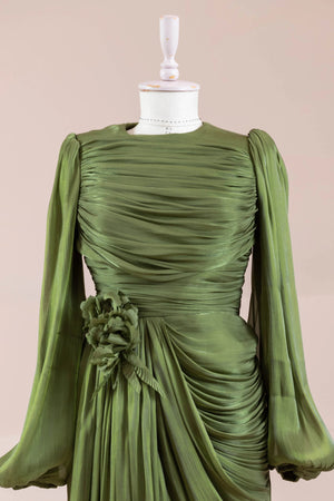 Çiçekli Lotus Tesettür Abiye - FioraofDress - tesettur - abiye - Çimen yeşili - 38 - hijab - evening - dress