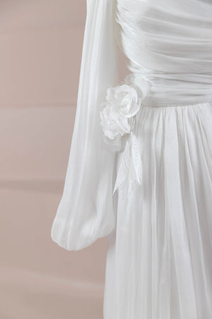 Çiçekli Lotus Tesettür Abiye - FioraofDress - tesettur - abiye - Beyaz - 38 - hijab - evening - dress