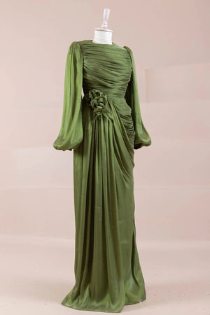 Çiçekli Lotus Tesettür Abiye - FioraofDress - tesettur - abiye - Çimen yeşili - 38 - hijab - evening - dress