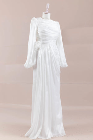 Çiçekli Lotus Tesettür Abiye - FioraofDress - tesettur - abiye - Beyaz - 38 - hijab - evening - dress