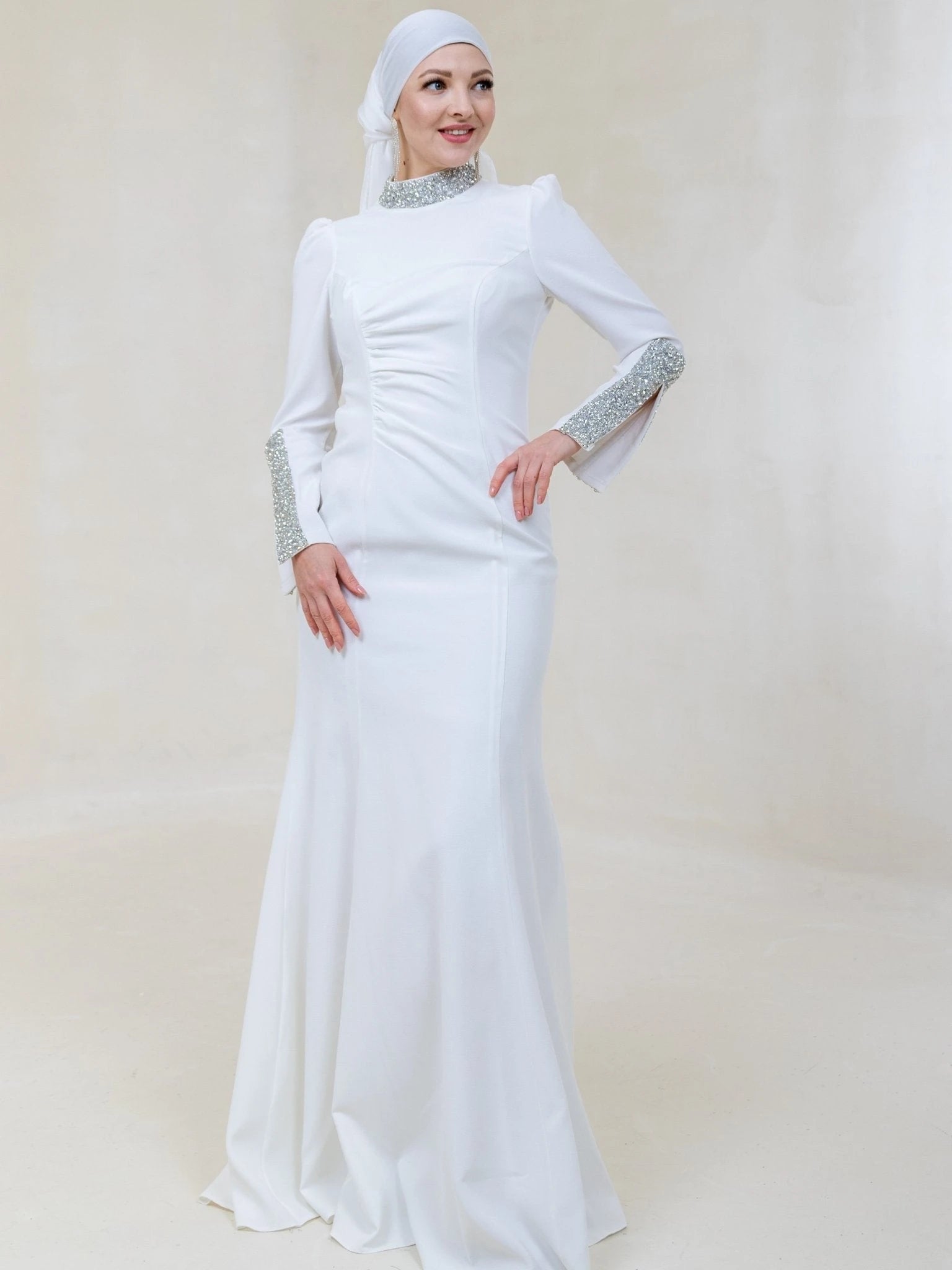 Clara Tesettür Abiye - FioraofDress - tesettur - abiye - 48 - Beyaz - hijab - evening - dress