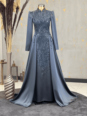 Damla Tesettür Abiye Antrasit - FioraofDress - tesettur - abiye - 48 - hijab - evening - dress