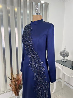 Deniz Balık Etek Tesettür Abiye Lacivert - FioraofDress - tesettur - abiye - 48 - hijab - evening - dress