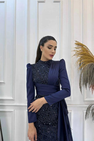 Dicle Tesettür Abiye - FioraofDress - tesettur - abiye - 48 - lacivert - hijab - evening - dress