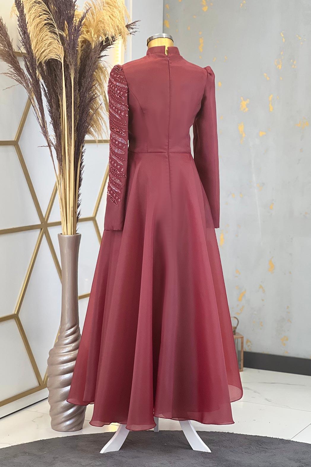 Ela Tesettür Abiye Bordo - FioraofDress - tesettur - abiye - 48 - hijab - evening - dress