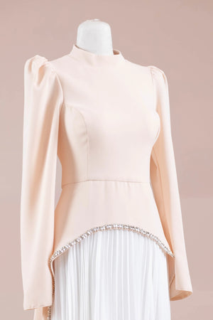 Elise Tesettür Abiye - FioraofDress - tesettur - abiye - somon beyaz - 38 - hijab - evening - dress