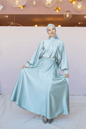 Fiona Tesettür Takım - FioraofDress - tesettur - abiye - 44 - Su Yeşili - hijab - evening - dress
