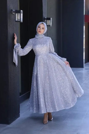 Gelincik Tesettür Abiye - FioraofDress - tesettur - abiye - 48 - gri - hijab - evening - dress