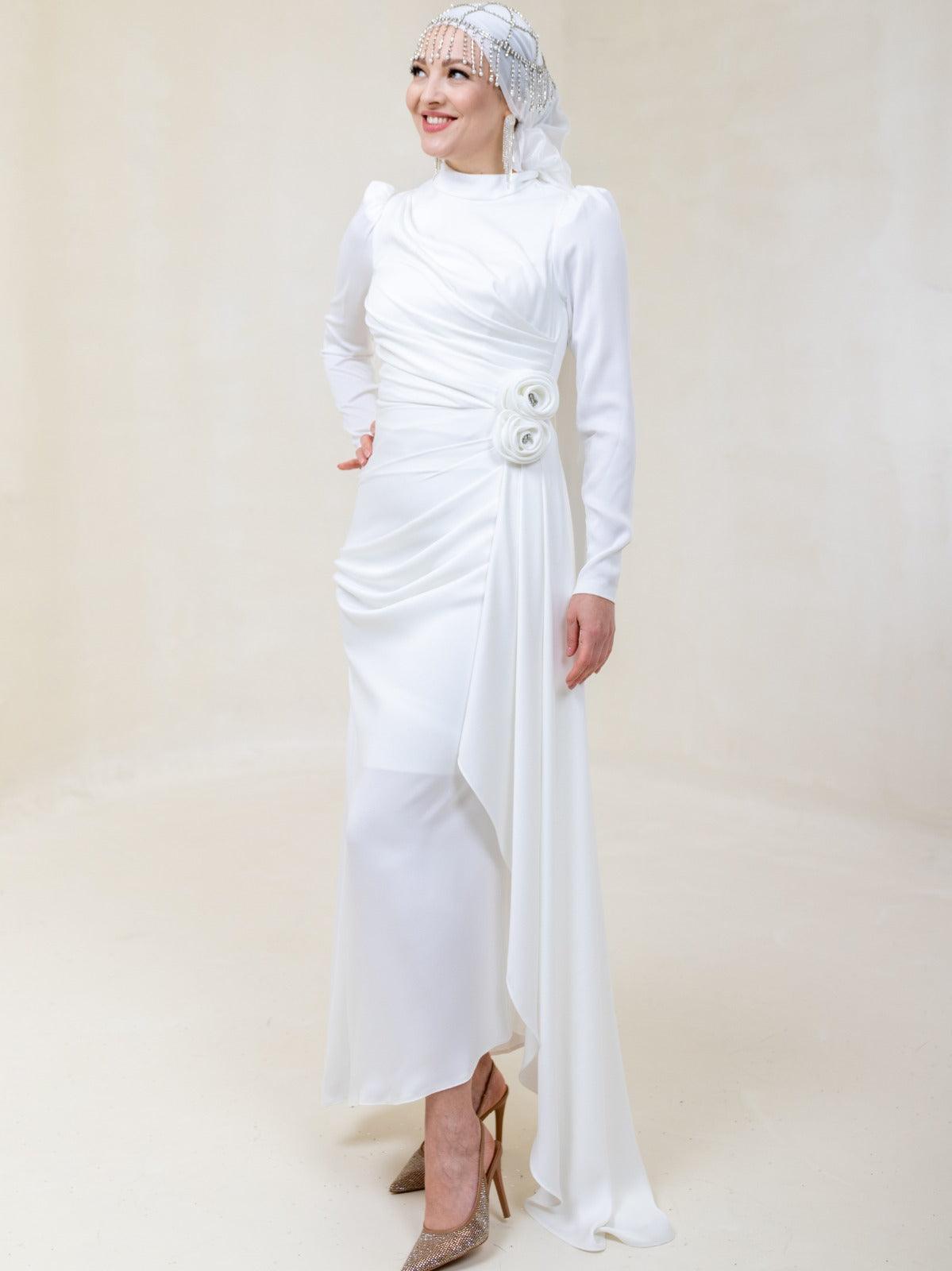 Gül Detay Tesettür Abiye - FioraofDress - tesettur - abiye - 44 - Beyaz - hijab - evening - dress