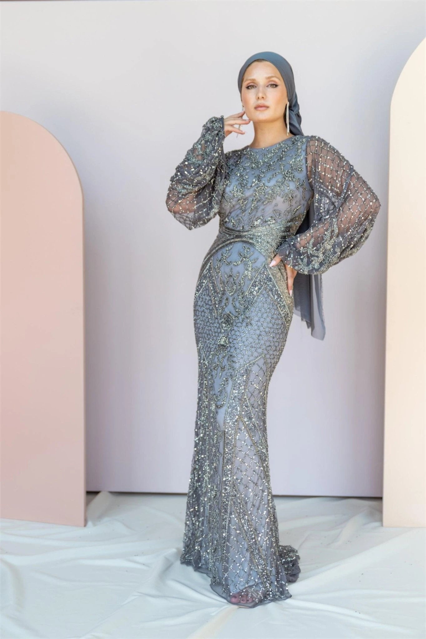 Handmade Embroidered AH1020 - FioraofDress - tesettur - abiye - 48 - hijab - evening - dress