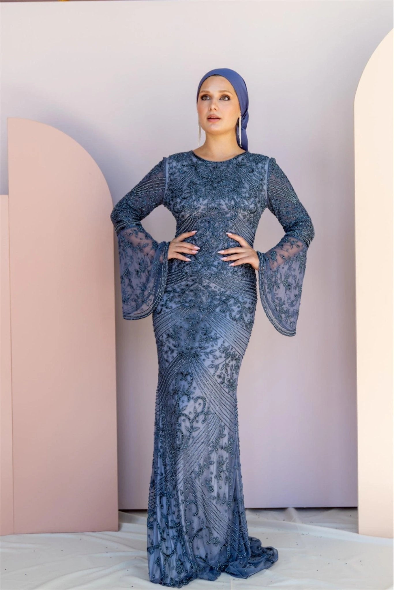 Handmade Embroidered AH1026 - FioraofDress - tesettur - abiye - 48 - hijab - evening - dress