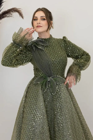 Omuz Ve Beli Çiçek Detaylı Adel Tesettür Abiye.