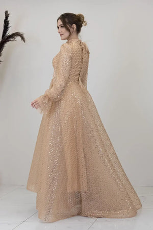 Omuz Ve Beli Çiçek Detaylı Adel Tesettür Abiye.