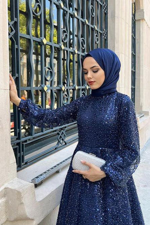 İnci Lacivert Tesettür Abiye - FioraofDress - tesettur - abiye - 48 - LACİVERT - hijab - evening - dress