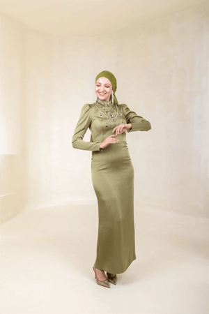 Irene Tesettür Abiye - FioraofDress - tesettur - abiye - 46 - Yağ Yeşili - hijab - evening - dress