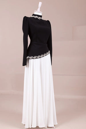 Jamila Tesettür Abiye - FioraofDress - tesettur - abiye - Siyah Beyaz - 38 - hijab - evening - dress