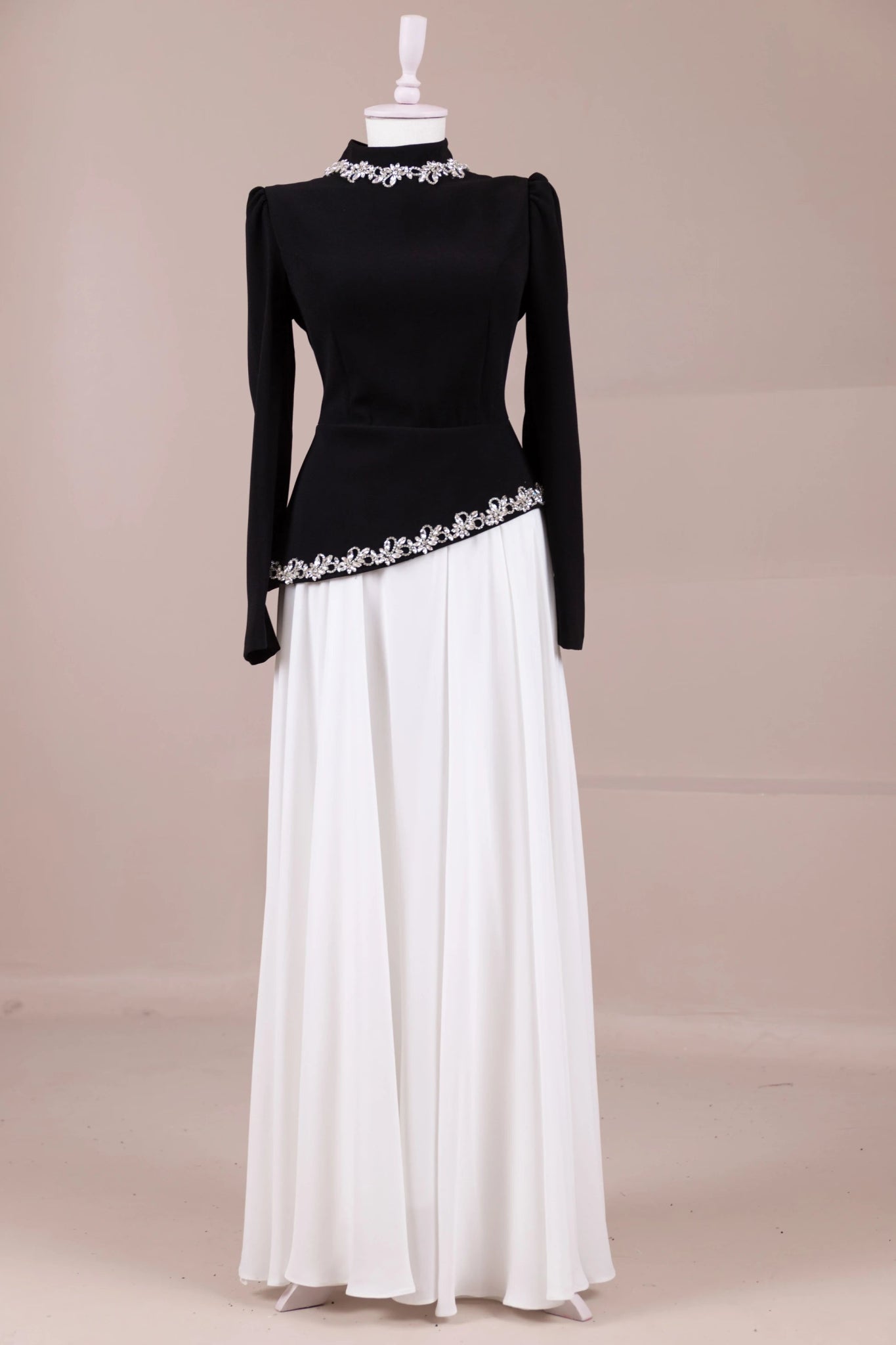 Jamila Tesettür Abiye - FioraofDress - tesettur - abiye - Siyah Beyaz - 38 - hijab - evening - dress