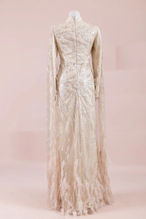 Kol Pelerin Tesettür Abiye - FioraofDress - tesettur - abiye - krem - 38 - hijab - evening - dress