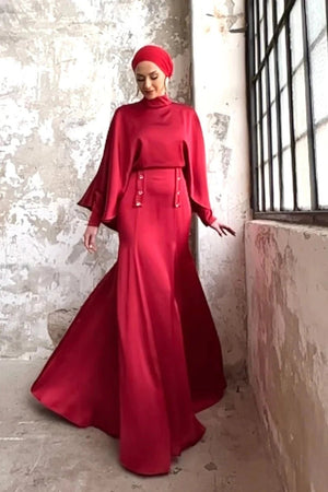 Leydi Tesettür Abiye - FioraofDress - tesettur - abiye - 42 - KIRMIZI - hijab - evening - dress