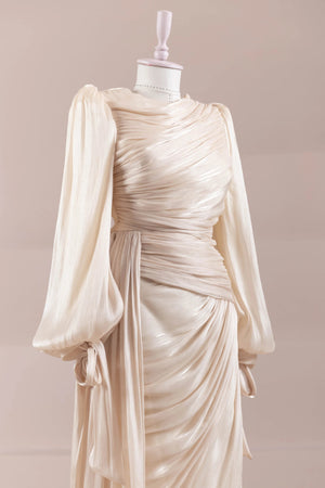 Lotus Tesettür Abiye - FioraofDress - tesettur - abiye - Ekru - 38 - hijab - evening - dress