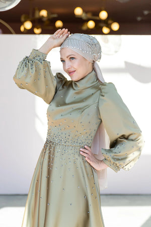Neck Tesettür Abiye - FioraofDress - tesettur - abiye - 46 - YAĞ YEŞİLİ - hijab - evening - dress