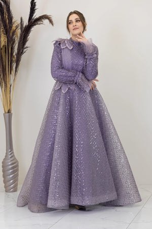 Omuz Ve Beli Çiçek Detaylı Adel Tesettür Abiye - FioraofDress - tesettur - abiye - LİLAA - 38 - hijab - evening - dress