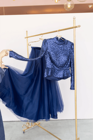 Payet Peplum Ceket Tütü Etek Takım Abiye - FioraofDress - tesettur - abiye - 44 - lacivert - hijab - evening - dress