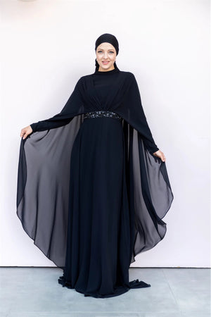 Pelerin Tesettür Abiye - FioraofDress - tesettur - abiye - 40 - SİYAH - hijab - evening - dress