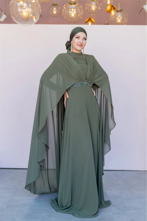 Pelerin Tesettür Abiye - FioraofDress - tesettur - abiye - 40 - HAKİ - hijab - evening - dress