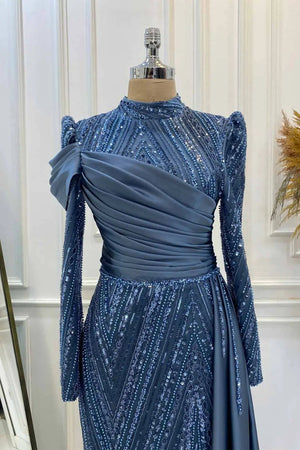 Raissa Tesettür Abiye - FioraofDress - tesettur - abiye - İNDİGO - 38 - hijab - evening - dress