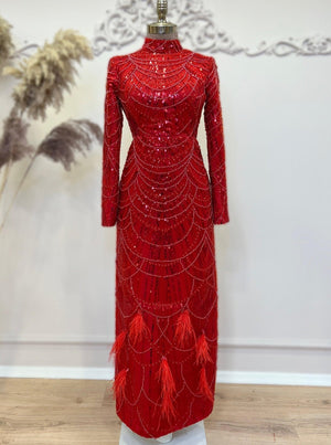 Selena Tesettür Abiye Kırmızı - FioraofDress - tesettur - abiye - 48 - hijab - evening - dress