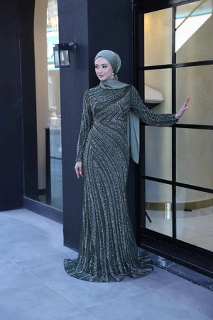 Senna Tesettür Abiye - FioraofDress - tesettur - abiye - 38 - haki - hijab - evening - dress