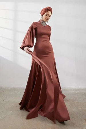 Serenay Taşlı Tesettür Abiye - FioraofDress - tesettur - abiye - 42 - kiremit - hijab - evening - dress