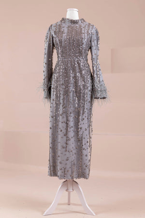 Sien Tesettür Abiye - FioraofDress - tesettur - abiye - GRİ - 38 - hijab - evening - dress