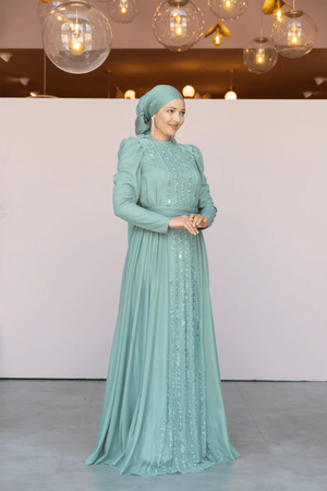 Smile Tesettür Abiye - FioraofDress - tesettur - abiye - 44 - mint - hijab - evening - dress