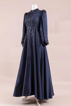 Su Abiye - FioraofDress - tesettur - abiye - 38 - LACİVERT - hijab - evening - dress