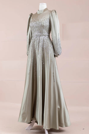 Su Abiye - FioraofDress - tesettur - abiye - 38 - Yağ Yeşili - hijab - evening - dress
