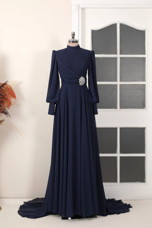 Valerya Abiye - FioraofDress - tesettur - abiye - 38 - lacivert - hijab - evening - dress