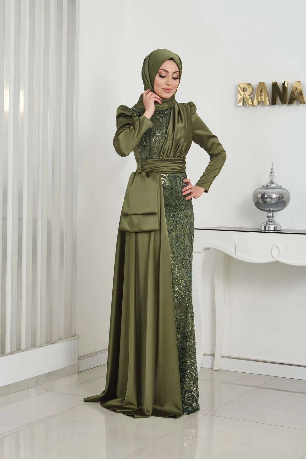Alissa Tesettür Abiye - FioraofDress - tesettur - abiye - 44 - haki - hijab - evening - dress