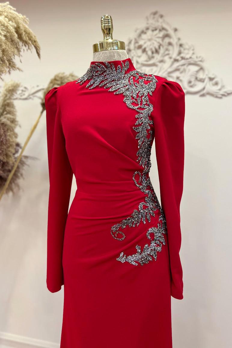 Anna Tesettür Abiye Kırmızı - FioraofDress - tesettur - abiye - 48 - hijab - evening - dress
