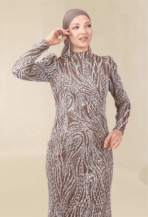 Asilen Tesettür Abiye - FioraofDress - tesettur - abiye - 44 - Mocha - hijab - evening - dress