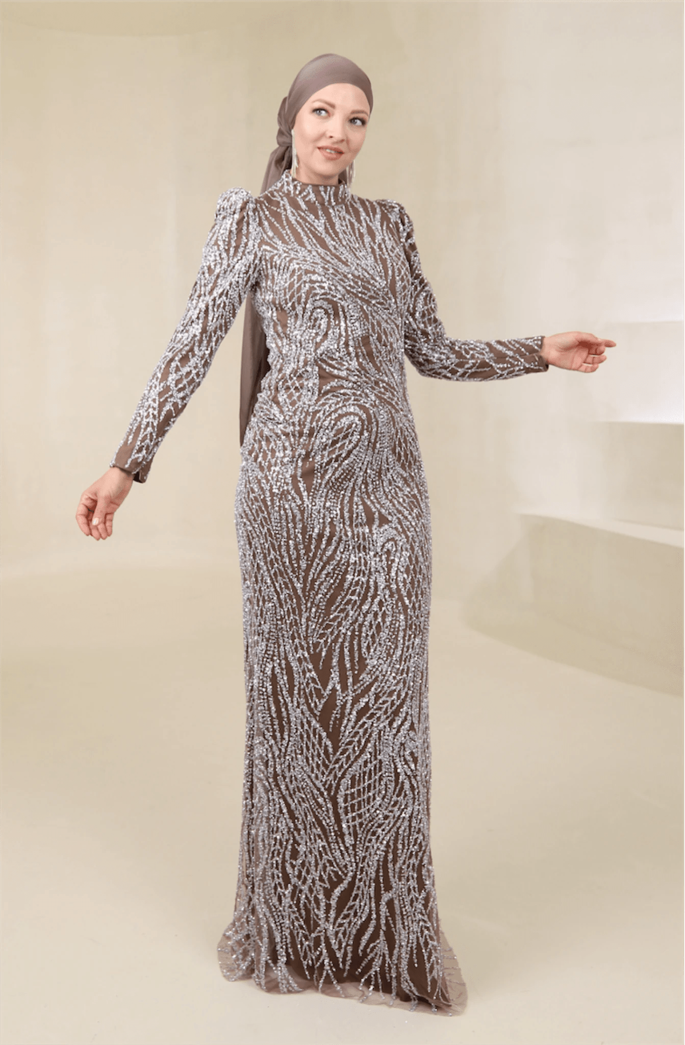 Asilen Tesettür Abiye - FioraofDress - tesettur - abiye - 44 - Mocha - hijab - evening - dress