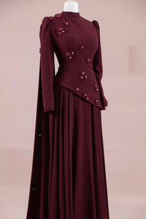Çeliva Tesettür Abiye - FioraofDress - tesettur - abiye - BORDO - 38 - hijab - evening - dress