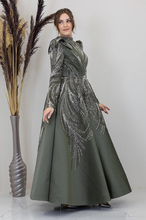 Çiçek Detaylı Larin Tesettür Abiye - FioraofDress - tesettur - abiye - haki - 38 - hijab - evening - dress